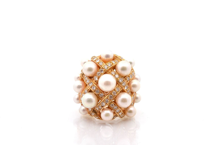 Bague 49 Bague d'occasion perles de culture et diamants 58 Facettes 27398