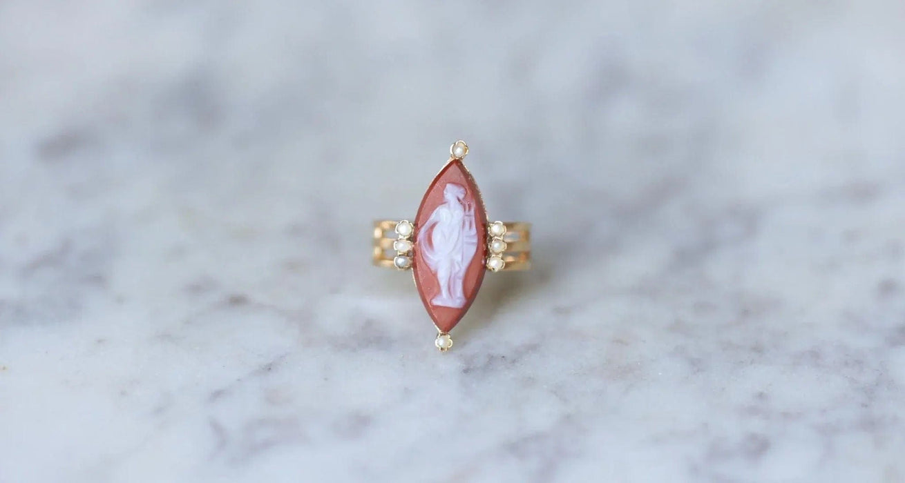 51 Bague Marquise ancienne or rose camée 58 Facettes