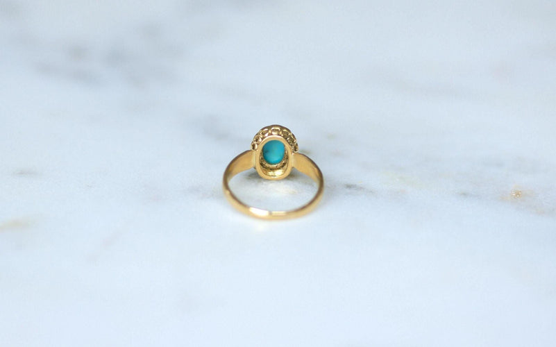Bague 47 Ancienne Bague Marguerite Or Jaune, Turquoise, Diamants 58 Facettes
