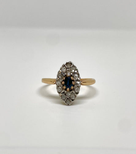 Bague 56 Bague marquise saphir et diamants taille rose 58 Facettes