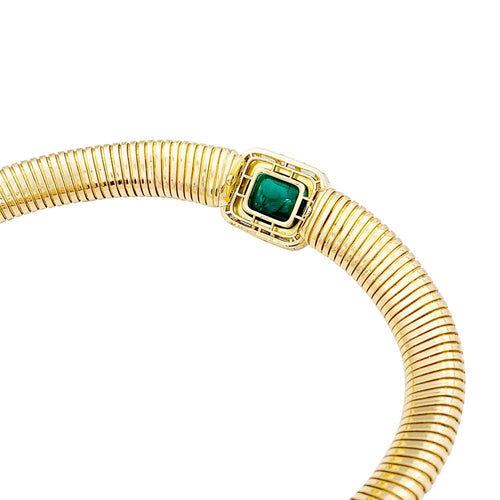 Collier Collier tubogas vintage, or jaune, émeraude, diamants. 58 Facettes 33792