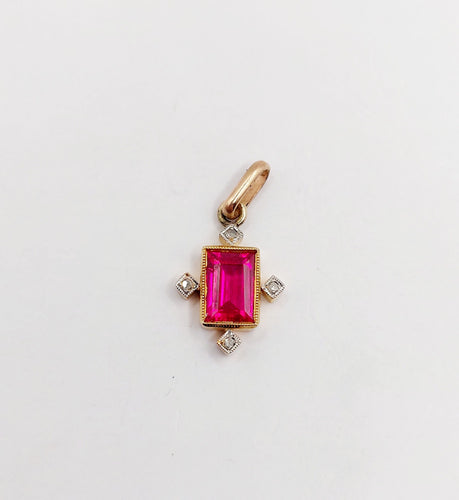 Pendentif Pendentif art déco en or 18k rubis synthétique et diamants taille rose 58 Facettes A06476