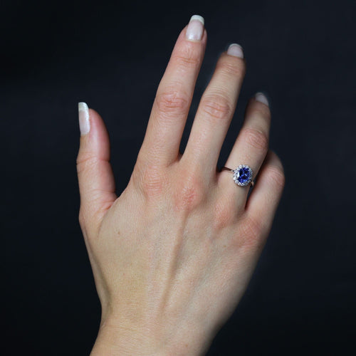 Bague 52 Bague or blanc tanzanite diamants 58 Facettes 25-091