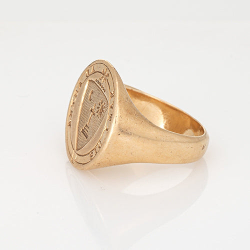 Bague Chevalière vintage lourde « Reach For The Stars » en or jaune 14 carats pour homme, taille 11 58 Facettes G14044