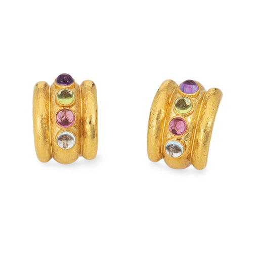 Boucles d'oreilles Boucles d'oreilles Elizabeth Locke en pierres précieuses Amalfi Tutti Frutti Créoles larges 58 Facettes G13954