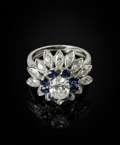 Bague Bague Fleur Étoile avec saphirs et diamants 58 Facettes