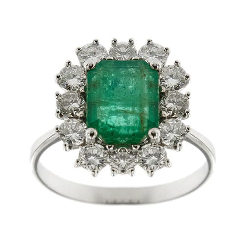 Bague 56 Bague en or blanc avec émeraude et diamants 58 Facettes 37863