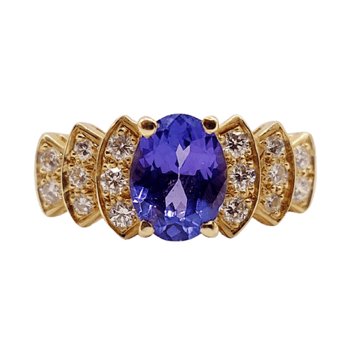 Bague 52 Bague jonc vintage en or 18k tanzanite 1,10 ct et diamants 58 Facettes B01020