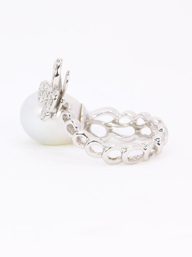 Pierścionek Toi & Moi Perła & Motyl biały złoto diamenty 