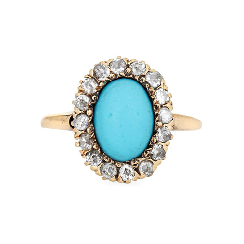 Bague 51 Bague victorienne, turquoise, diamants, or jaune 58 Facettes G12372