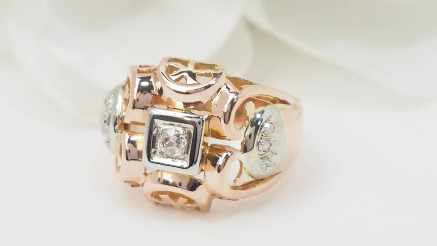 Bague 51 Bague Tank en or bicolore et diamants 58 Facettes 32708