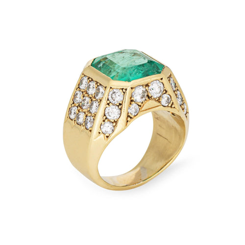 Bague 49 Bague vintage des années 80 avec diamants et émeraude naturelle de Colombie de 6,05 ct 58 Facettes G14081
