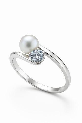 Bague 55 Bague « To and Me » en or blanc avec perle et diamant 58 Facettes 50322