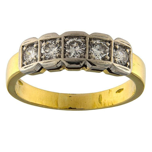 Bague 55 Bague en or jaune et blanc sertie de 5 diamants de 0,70 ct 58 Facettes G3839