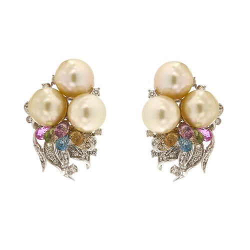 Boucles d'oreilles Boucles d'oreilles perles pierres de couleur et diamants 58 Facettes 30438