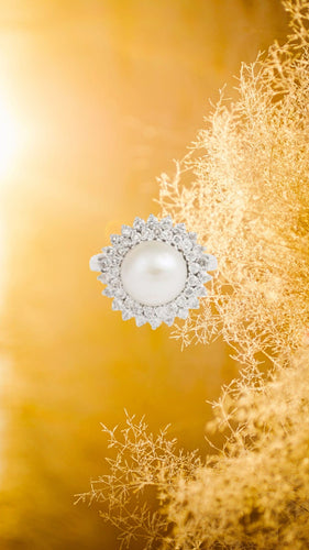 Bague 55 Bague Marguerite or gris, perle 10mm, diamants 58 Facettes B368