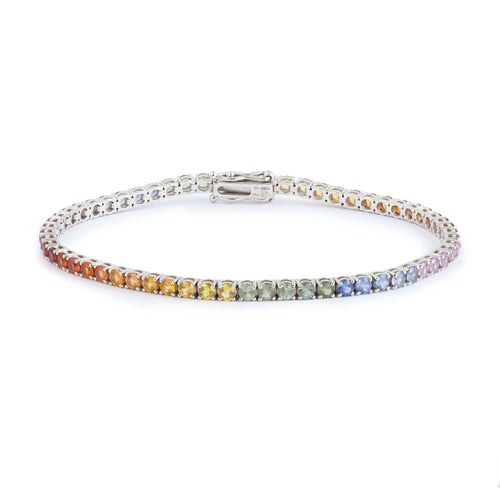 Bracelet Bracelet Tennis Saphirs Arc-En-Ciel 5 Carats Or Gris 18 Carats 58 Facettes BRA109