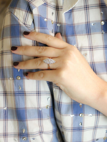 Anel marquesa ouro rosa diamantes lapidação rosa 