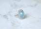 Bague 53.5 Bague Marguerite or blanc, Cabochon Aigue-Marine et Diamants 58 Facettes