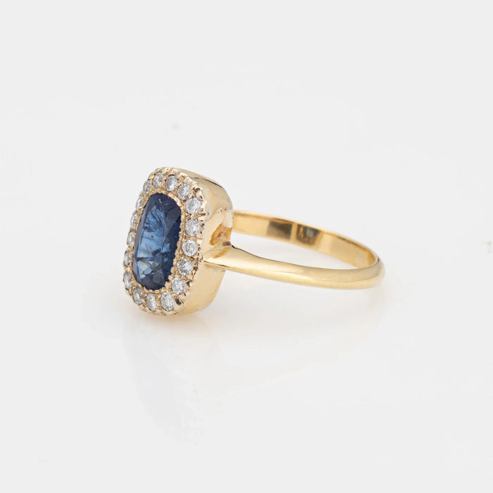 Saphir-Diamant-Vintage-Edelstein-Verlobungsring aus Gelbgold