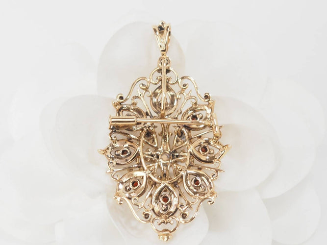 Pendentif Broche pendentif en or jaune, emeraude et perles de culture 58 Facettes 33147