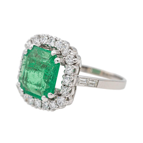 Bague 51 Bague Marguerite Or blanc, Platine Emeraude, Diamant 58 Facettes 3853104CN