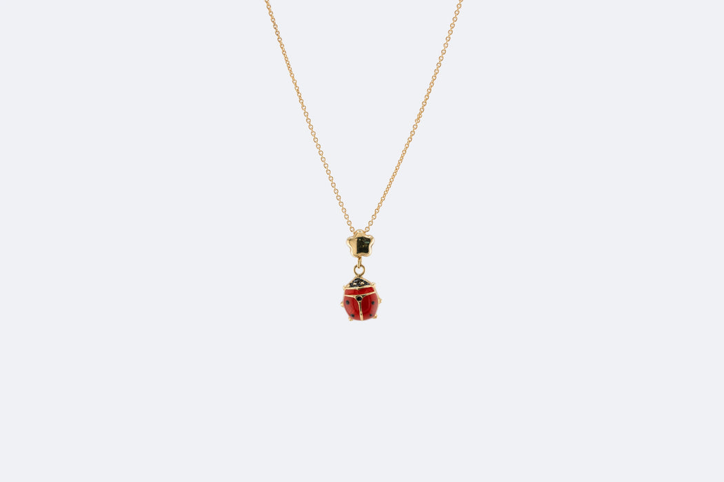Yellow gold necklace with enameled ladybug