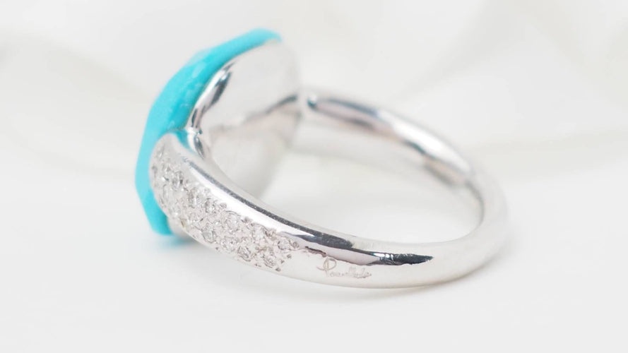 Bague 48 Bague Pomellato Capri en or blanc, Turquoise et diamants 58 Facettes 32770