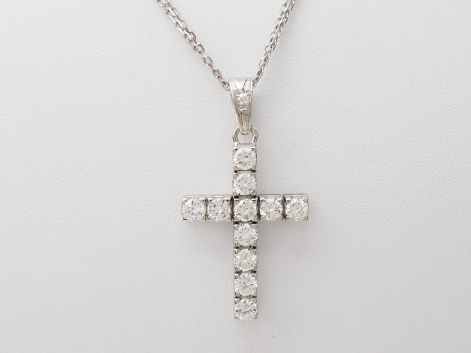 Collier collier croix vintage en or blanc et diamants 58 Facettes 32868