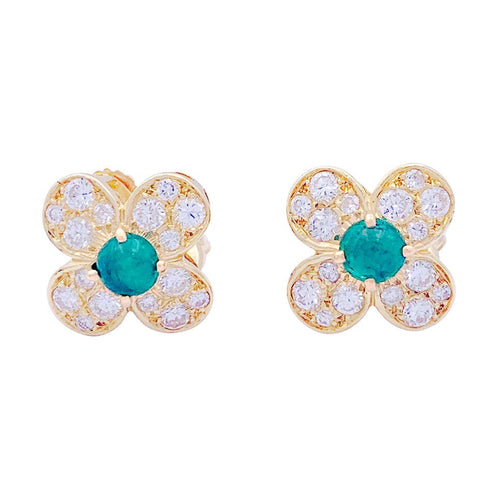 Boucles d'oreilles Clips Van Cleef & Arpels, "Fleurette", en or jaune, diamants et émeraudes. 58 Facettes 33755
