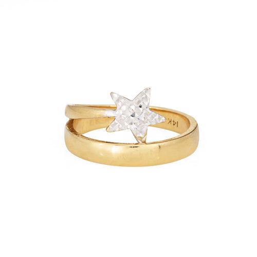 Bague Bague étoile filante vintage en or jaune 14 carats, taille 4, bijoux fins célestes 58 Facettes G14046
