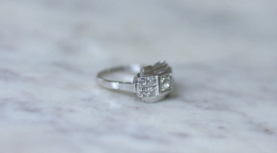 Bague Bague Art Deco Diamants Or Blanc et Platine 58 Facettes