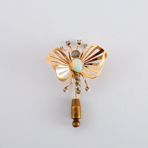 Broche Epingle Art Nouveau Papillon Opale Diamants 58 Facettes