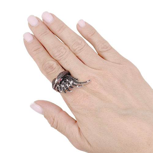 Bague 51 Bague Boucheron, "Animaux de Collection : "Cypris, le Cygne", or blanc, saphirs, diamants, rubis. 58 Facettes 34866