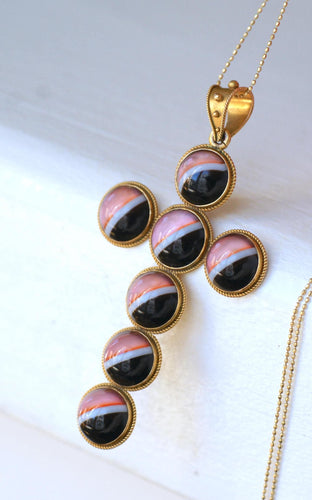 Pendentif Pendentif Croix Cabochon d'Agate sur Or jaune 58 Facettes