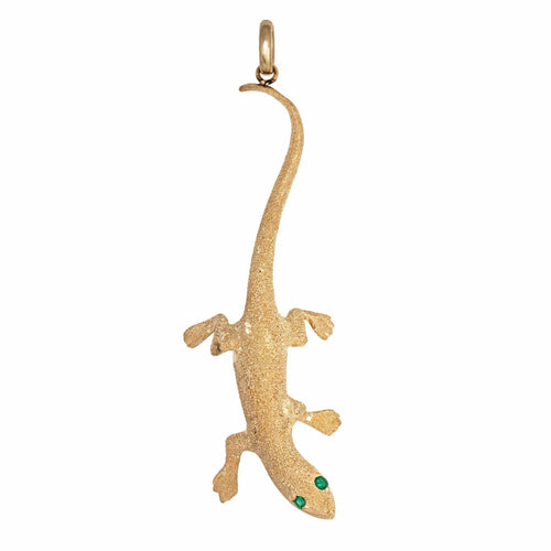 Pendentif Pendentif Gecko en or jaune 14 carats avec breloque en forme de lézard et yeux émeraude 58 Facettes G13745