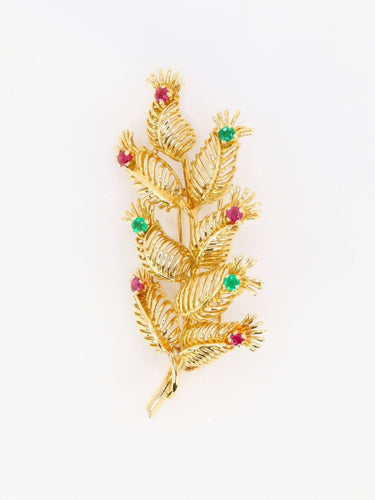 Broche GUBELIN Broche feuille or rubis émeraudes 58 Facettes 1126.1