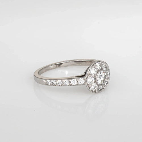 Bague 50.5 Bague de fiançailles ronde en platine avec halo de diamants Tiffany & Co 58 Facettes G13747