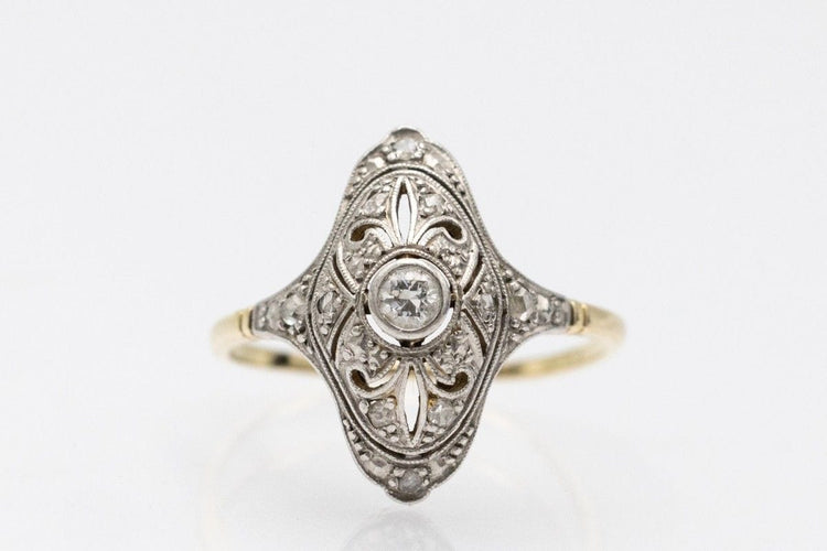 Bague 61 Bague Art Déco en or jaune et platine avec diamants. 58 Facettes 10634