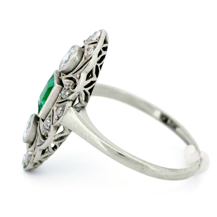 Diamond Emerald Platinum Marquise-Shape Ring