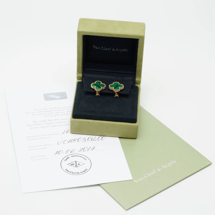 Boucles d'oreilles Van Cleef & Arpels - Boucles d’oreilles Vintage Alhambra Malachite en or jaune 58 Facettes