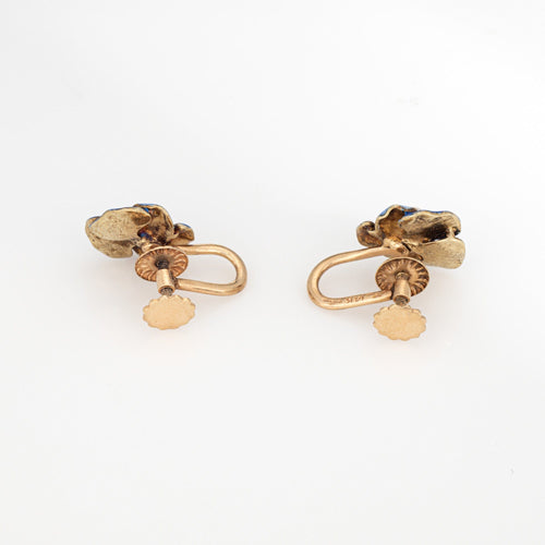 Boucles d'oreilles Boucles d'oreilles Pansy en émail Art Nouveau en or jaune de Larter & Sons 58 Facettes G13975