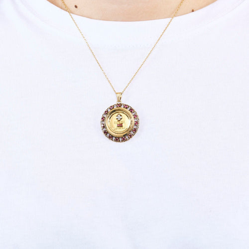Pendentif AUGIS - Médaille d'Amour - Or jaune et rose, diamant et rubis de synthèse 58 Facettes ROD3386