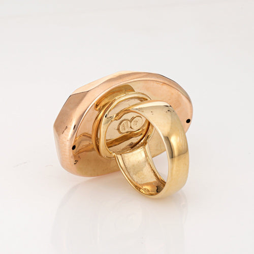 Bague 54 Grande bague cocktail à facettes 14 carats, or jaune rose bicolore 58 Facettes G13896