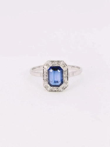Bague 62 Bague vintage pierre bleue entourage diamants 58 Facettes J525