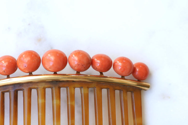 Peigne à Cheveux Ancien Corail Or Jaune 58 Facettes