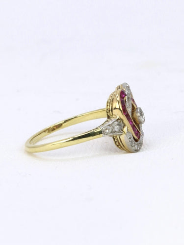 Bague 54 Bague Belle Epoque or jaune diamants rubis calibres 58 Facettes 1128.7
