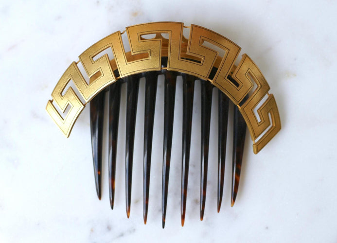 Peigne grec Méandre or jaune et écaille 58 Facettes