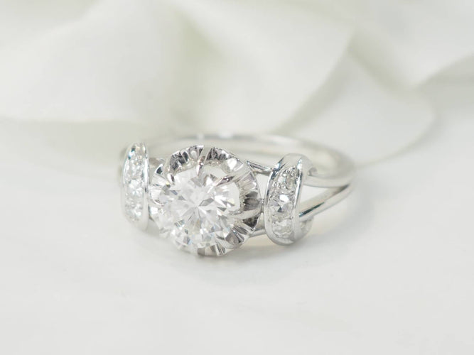 Pierścionek Pierścionek z jednym kamieniem z białego złota Platyna i diamentem 1,20ct 