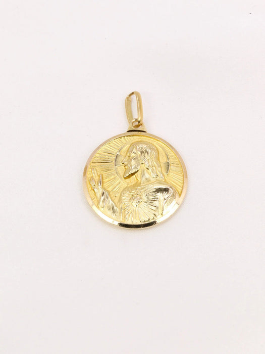 Vintage yellow gold medal recto verso our lady of mount carmel